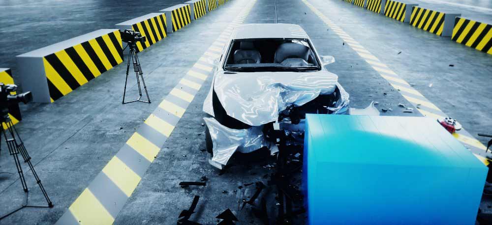 Vehicle undergoing a crash test