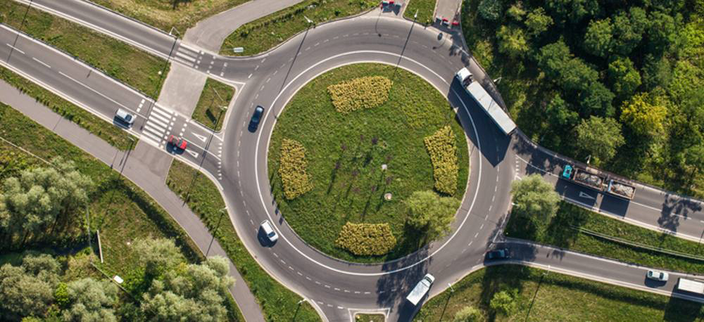 Aerial view of roundabout