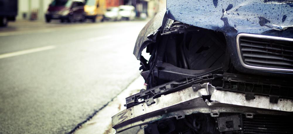 Front of a vehicle damaged after a collision