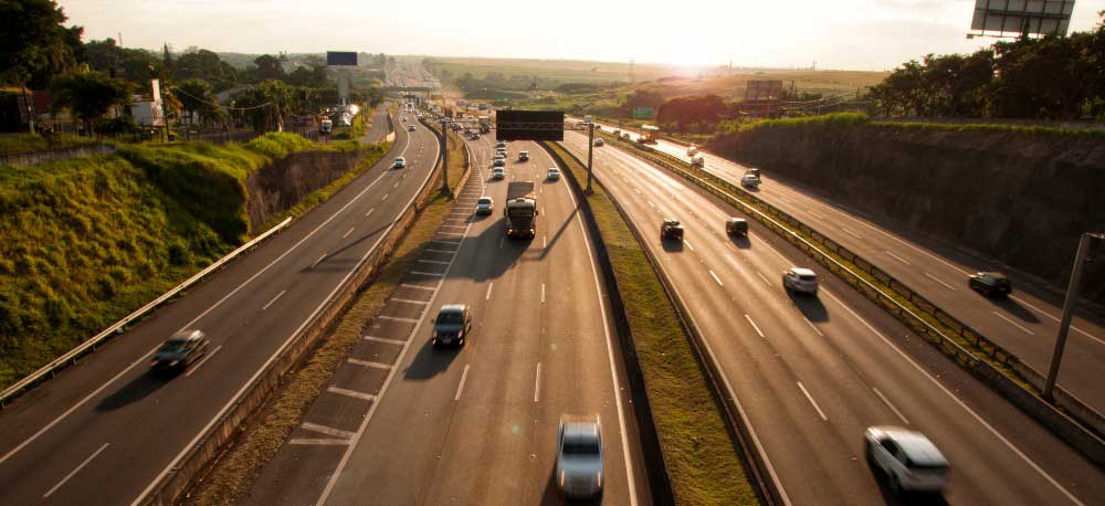 Safest vehicles driving on a highway.